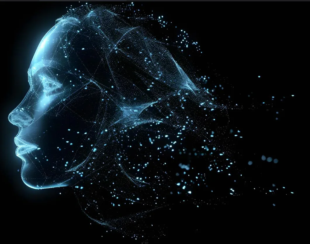 Tête holographique IA — Loup Fructange Noyau Neural
